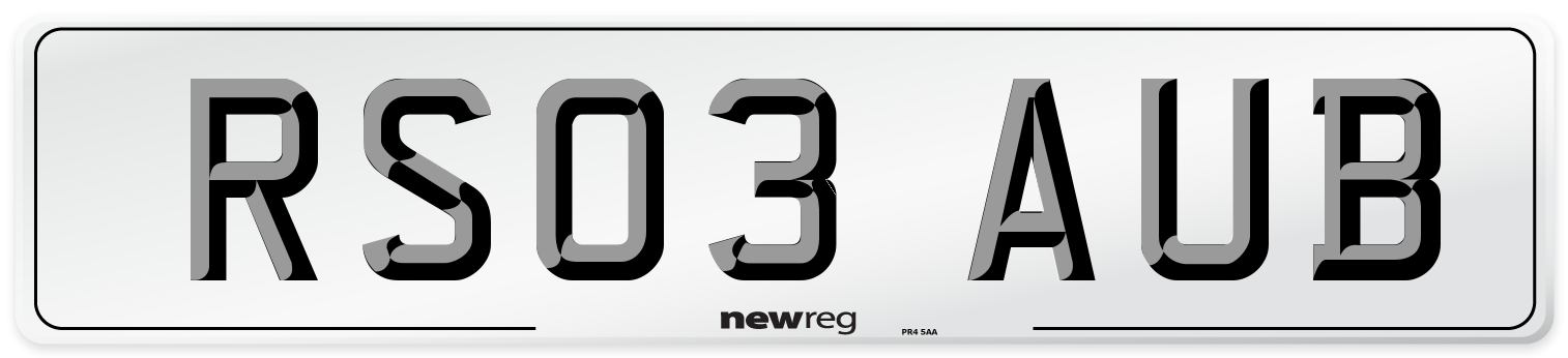 RS03 AUB Number Plate from New Reg
